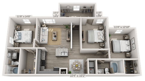 Floor plan for 3 beds, 2 baths, 1322 sqft